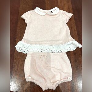Janie and Jack Pale Pink Cotton Knit Lace Trimmed Matching Set | Sz 6-9M